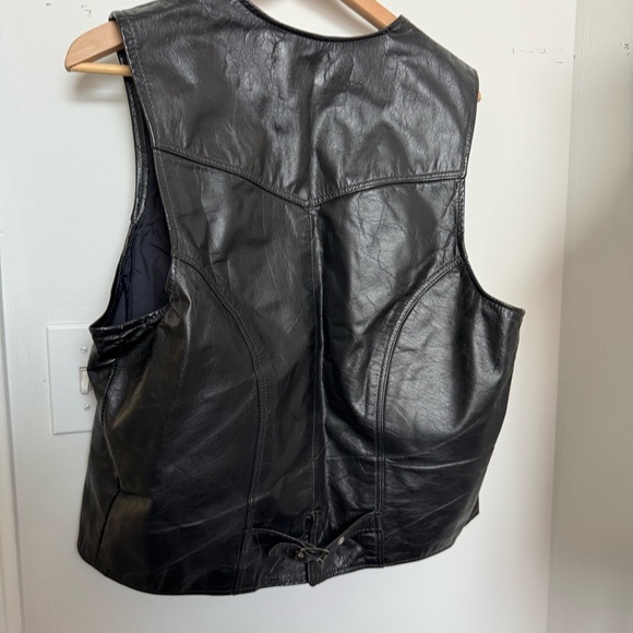 Vintage Black Leather Vest with Silver Buttons western goth grunge XL - Picture 5 of 6